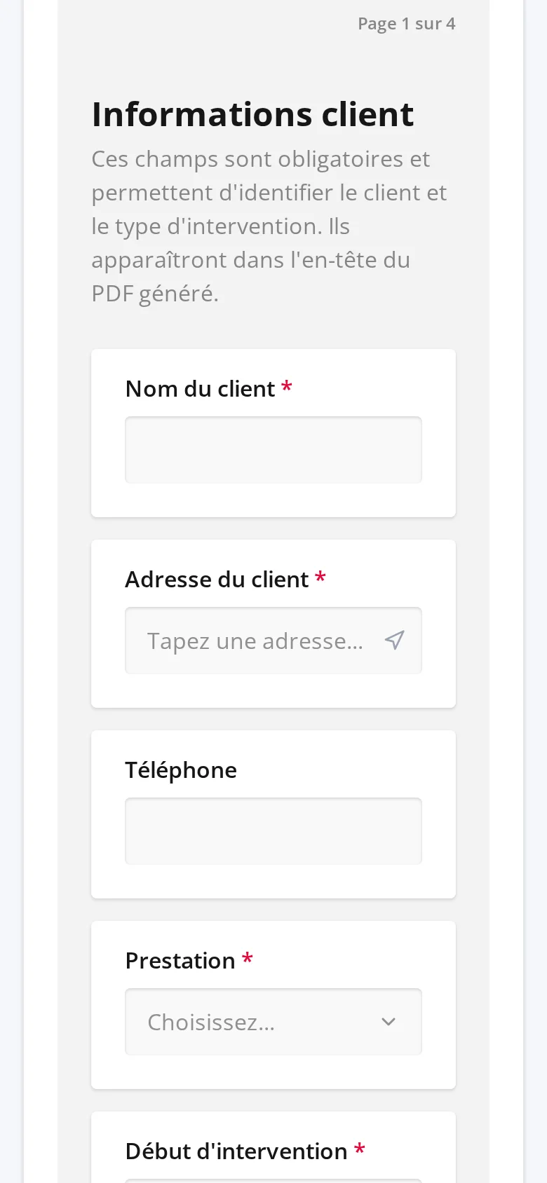Formulaire d'intervention RapportZen sur smartphone